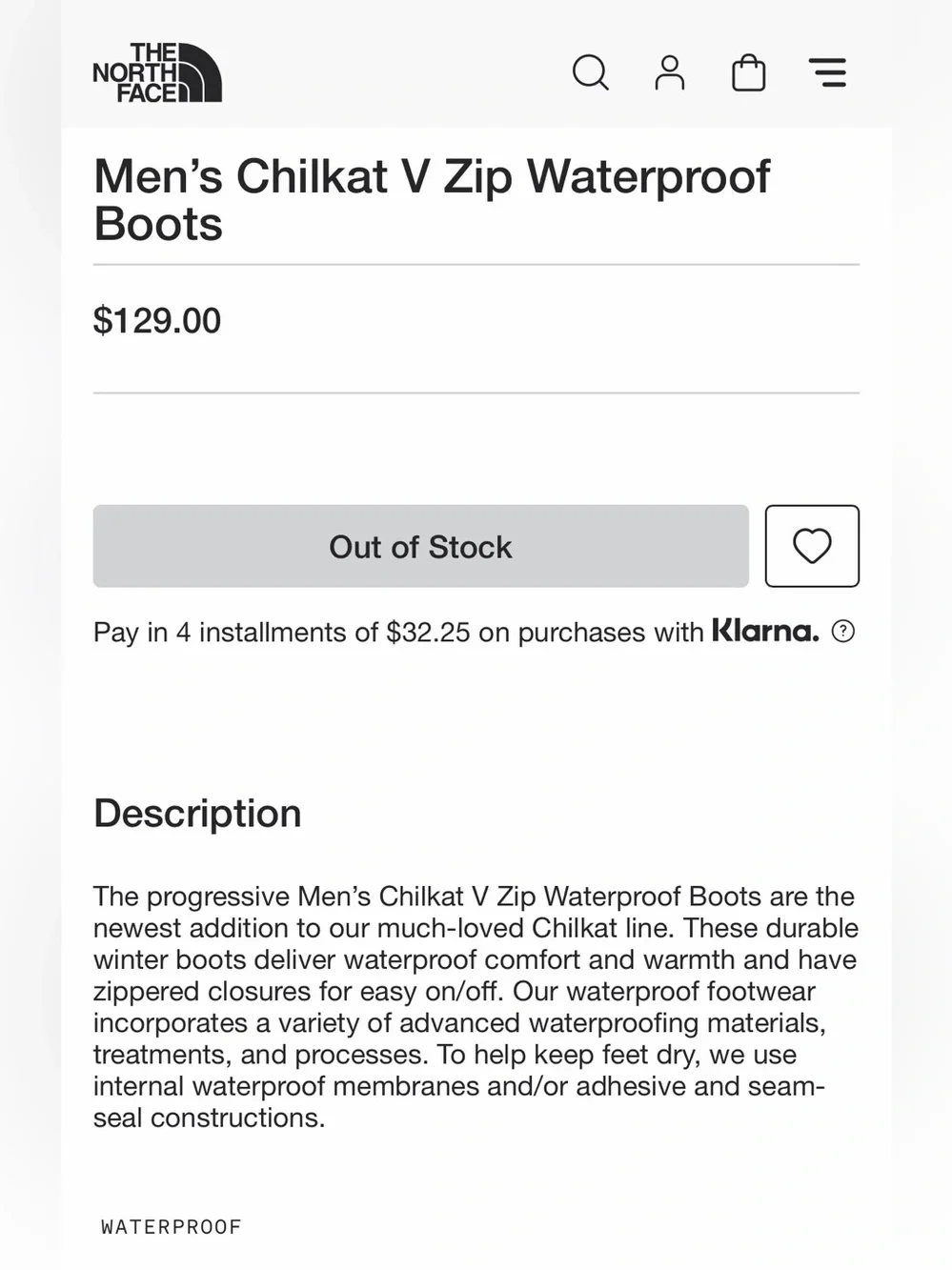 North Face MENS Chilkat V Zip Waterproof boots